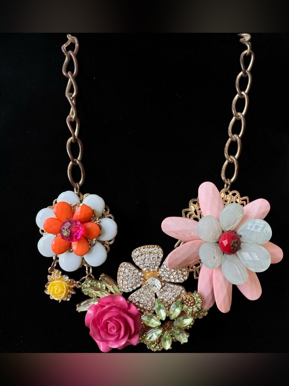 Floral Statement Necklace - Pink, Coral & Green - SKU DR